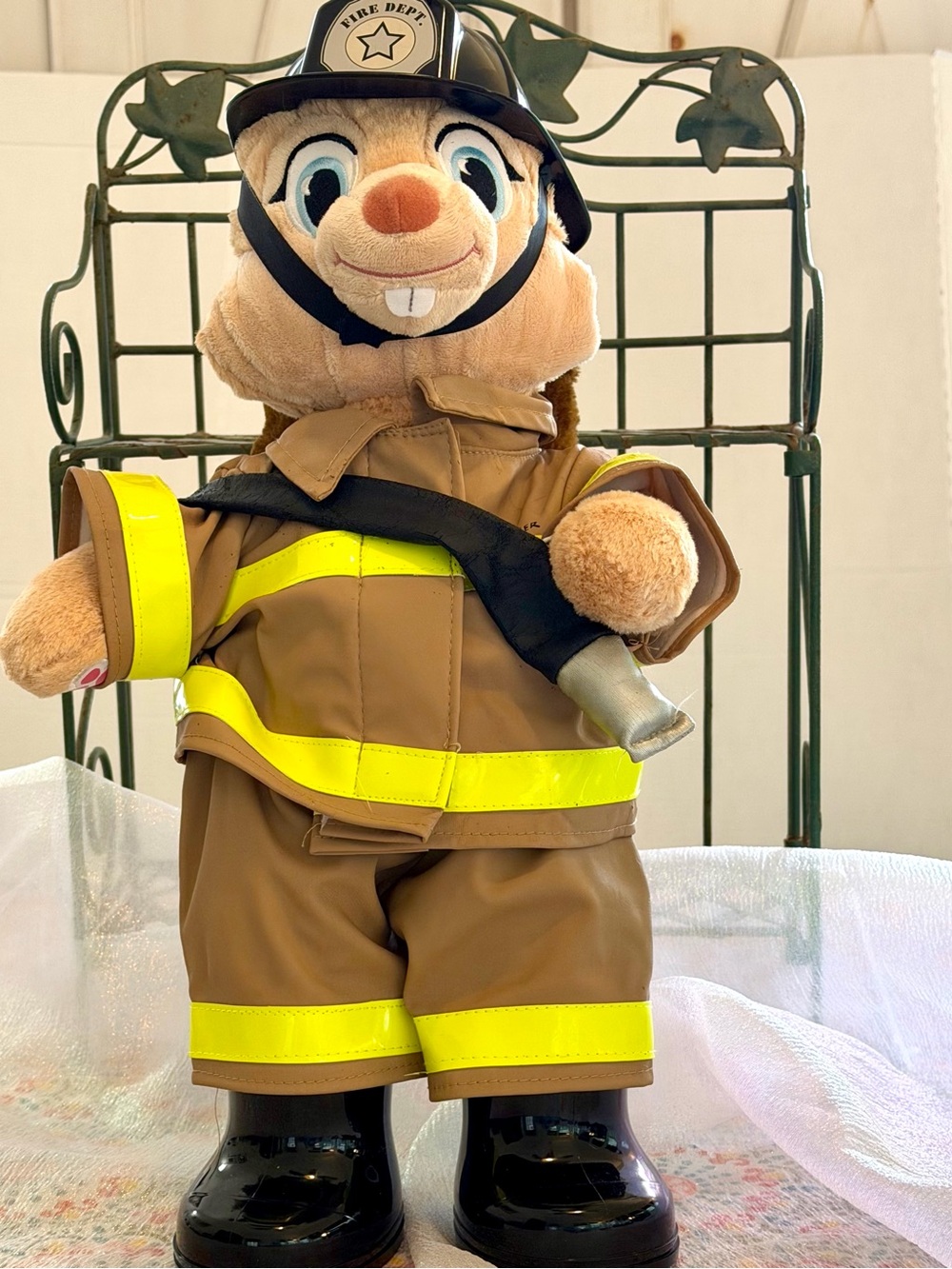 Build-A-Bear Sammy Squirrel wearing a BAB Firefighter uniform.